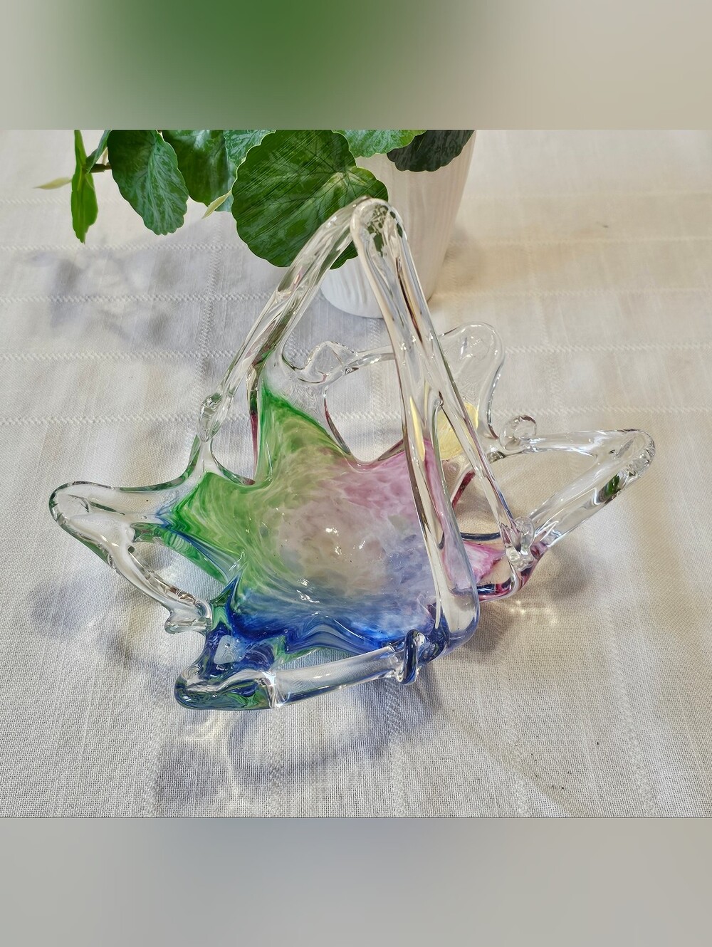 Vintage Italian Pastel Art Glass Basket Hand Blown Made in Italy
